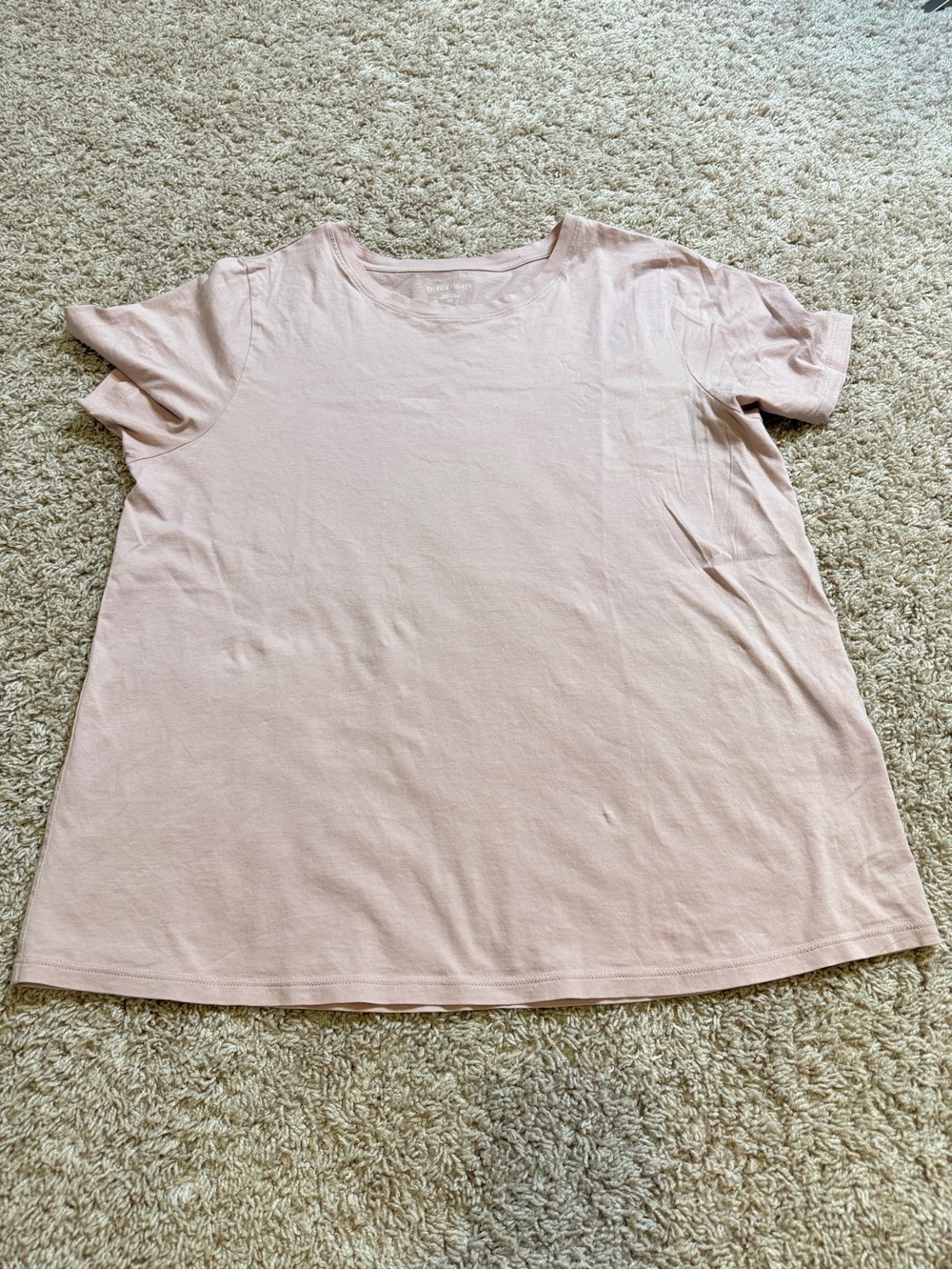 Eileen Fisher Short Sleeve Crew Tee in Pale Pink Size L